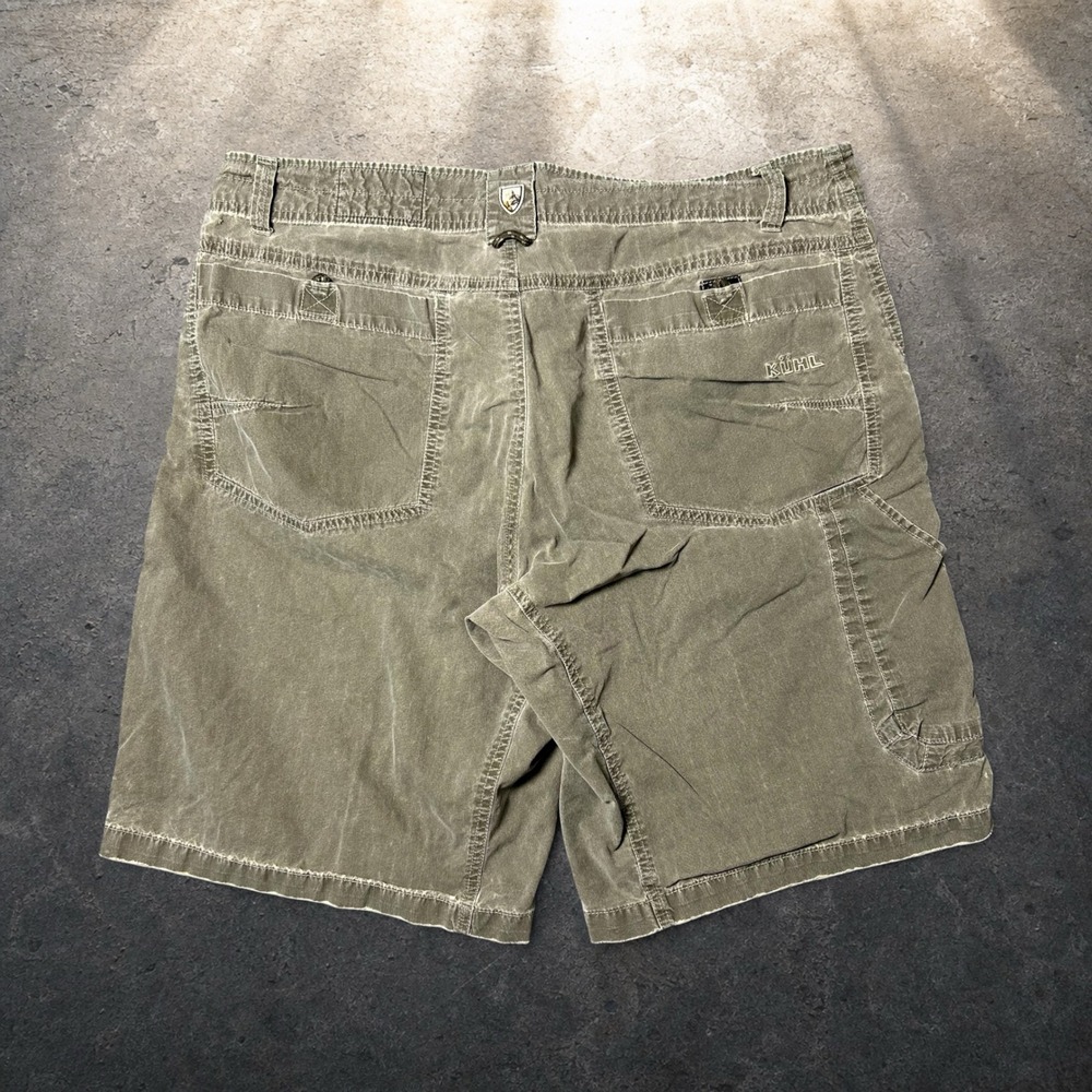 KUHL Free Ryde Cargo Shorts Olive Green Canvas Hiking Gorpcore Men 36